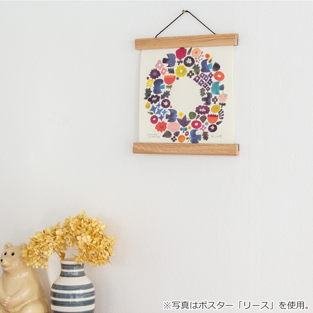 バーズワーズ ポスター フレーム付き 20 wreath リース 木製 正方形 20×20cm ポスターフレーム 鳥 花 アートポスター 伊藤利江 BIRDS' WORDS