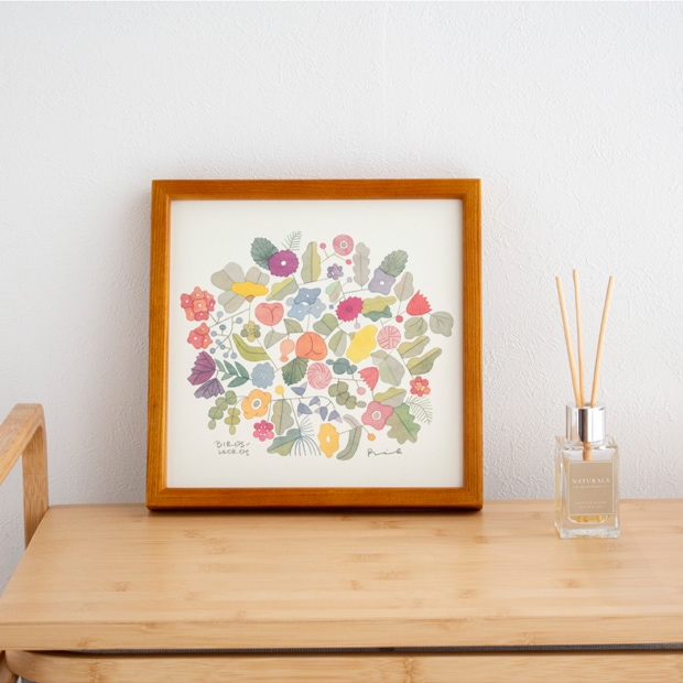 バーズワーズ ポスター フレーム付き 20 bouquet ブーケ 木製 正方形 20×20cm ポスターフレーム 花 アートポスター 伊藤利江 BIRDS' WORDS
