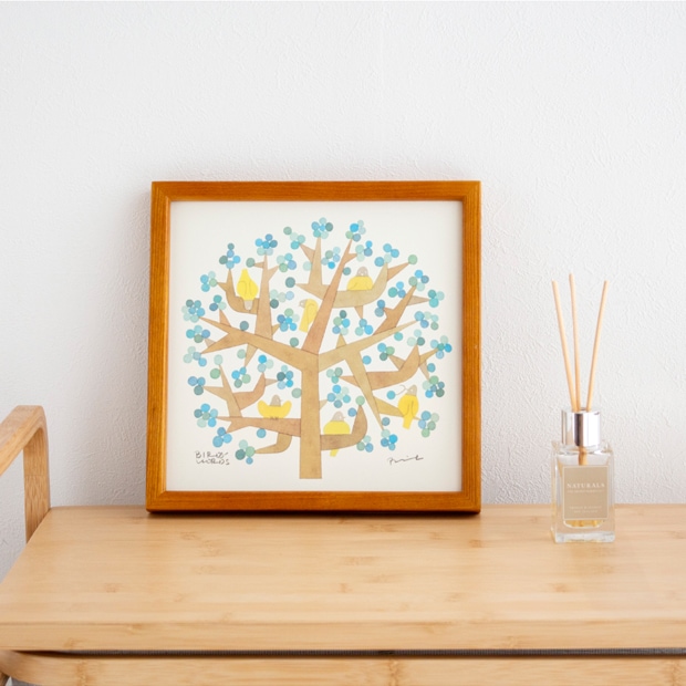 バーズワーズ ポスター フレーム付き 20 tree of life ツリーオブライフ 木製 正方形 20×20cm ポスターフレーム 鳥 花 アートポスター 伊藤利江 BIRDS' WORDS