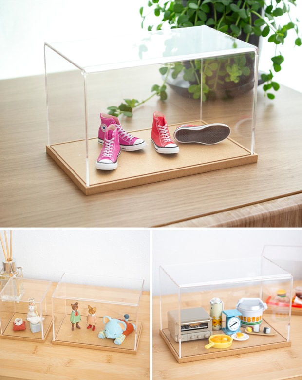 アクリルケース W133×D82×H82mm 木製 アクリルディスプレイボックス コレクションケース フィギュアケース 紙風景 Jeantopia ジントピア