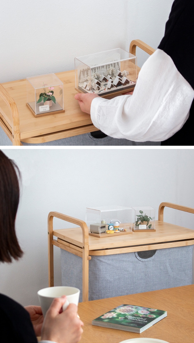 アクリルケース W133×D82×H82mm 木製 アクリルディスプレイボックス コレクションケース フィギュアケース 紙風景 Jeantopia ジントピア