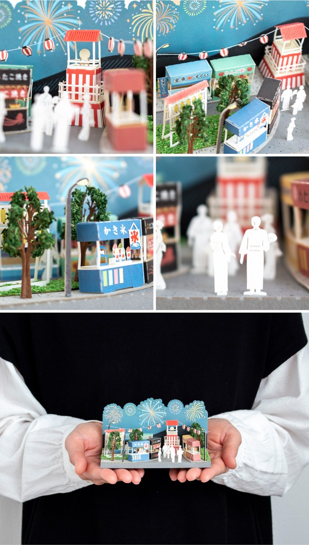 ペーパークラフト キット 日本の四季 夏の花火大会 ミニチュア 紙製 DIY 立体パズル 大人 紙風景 紙の風景 Jeantopia ジントピア