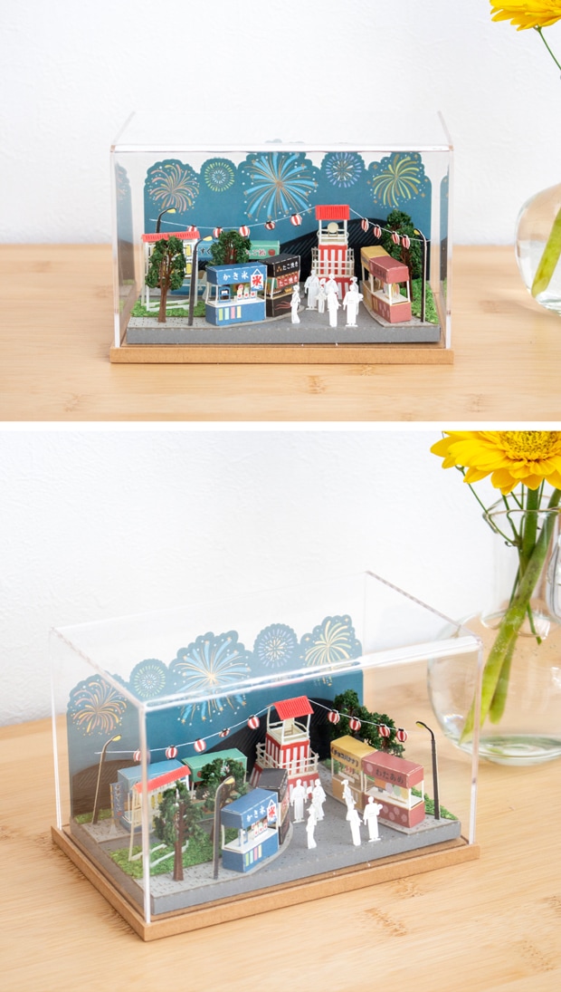 ペーパークラフト キット 日本の四季 夏の花火大会 ミニチュア 紙製 DIY 立体パズル 大人 紙風景 紙の風景 Jeantopia ジントピア