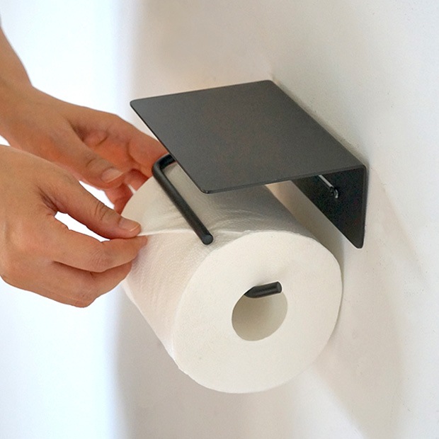 put ペーパーホルダー アイアン トイレットペーパーホルダー シングル 棚付 鉄 ブラック インテリア雑貨 AXCIS アクシス