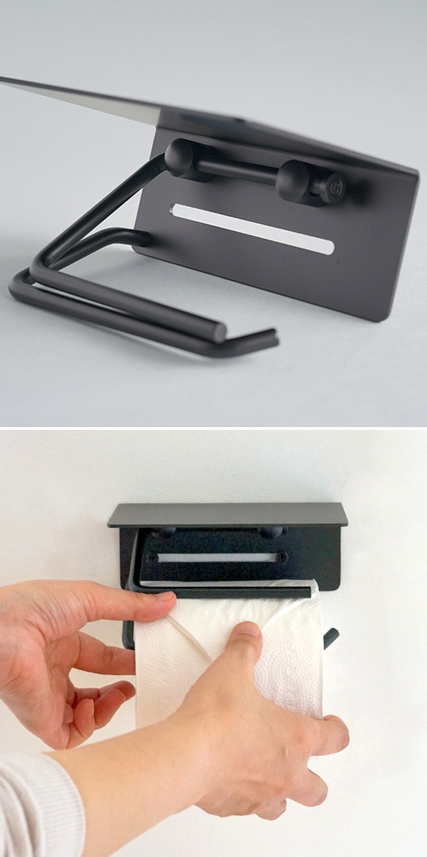 put ペーパーホルダー アイアン トイレットペーパーホルダー シングル 棚付 鉄 ブラック インテリア雑貨 AXCIS アクシス