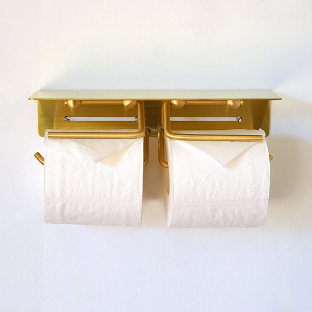 put ペーパーホルダー ダブル ブラス トイレットペーパーホルダー 2連 棚付 真ちゅう 真鍮 インテリア雑貨 AXCIS アクシス