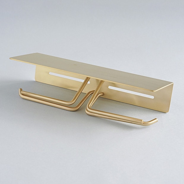 put ペーパーホルダー ダブル ブラス トイレットペーパーホルダー 2連 棚付 真ちゅう 真鍮 インテリア雑貨 AXCIS アクシス