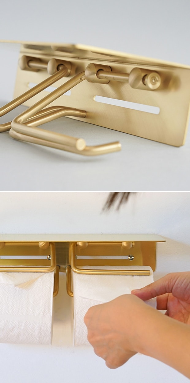 put ペーパーホルダー ダブル ブラス トイレットペーパーホルダー 2連 棚付 真ちゅう 真鍮 インテリア雑貨 AXCIS アクシス