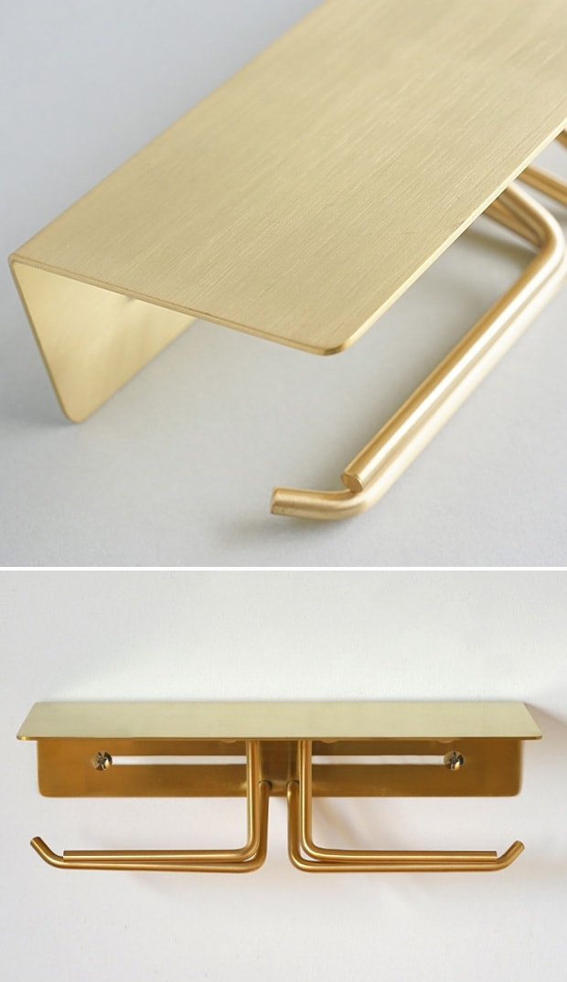 put ペーパーホルダー ダブル ブラス トイレットペーパーホルダー 2連 棚付 真ちゅう 真鍮 インテリア雑貨 AXCIS アクシス