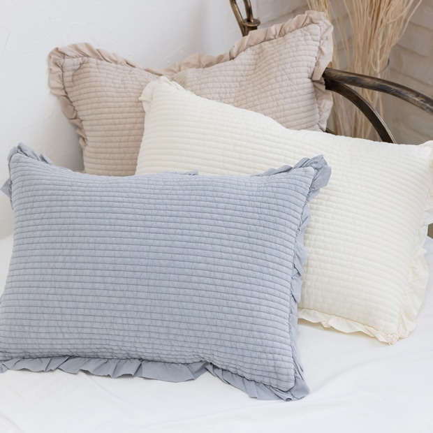 イブル 枕カバー フリル付き 43×63cm オーガニックコットン 8182 韓国イブル 洗える 丸洗い Striped ibul ストライプイブル