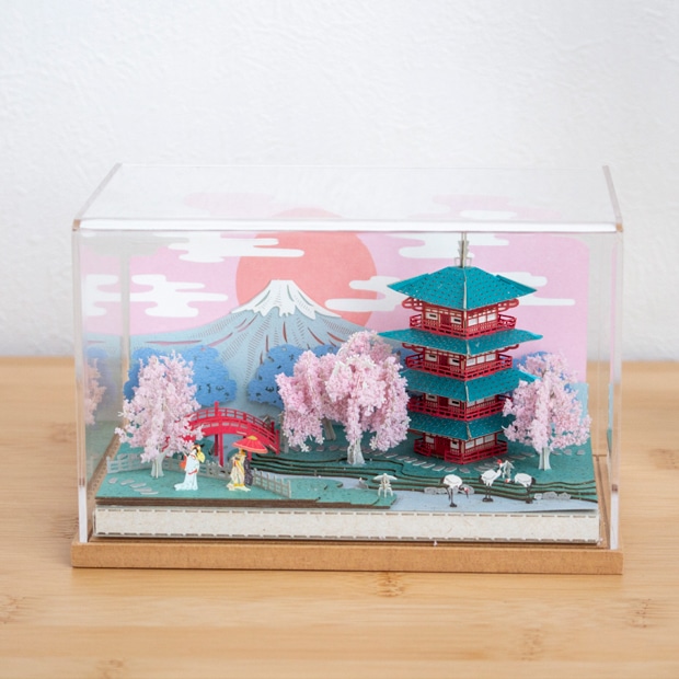 ペーパークラフト キット 日本の四季 春の桜と富士山 ミニチュア 紙製 DIY 立体パズル 大人 紙風景 紙の風景 Jeantopia ジントピア