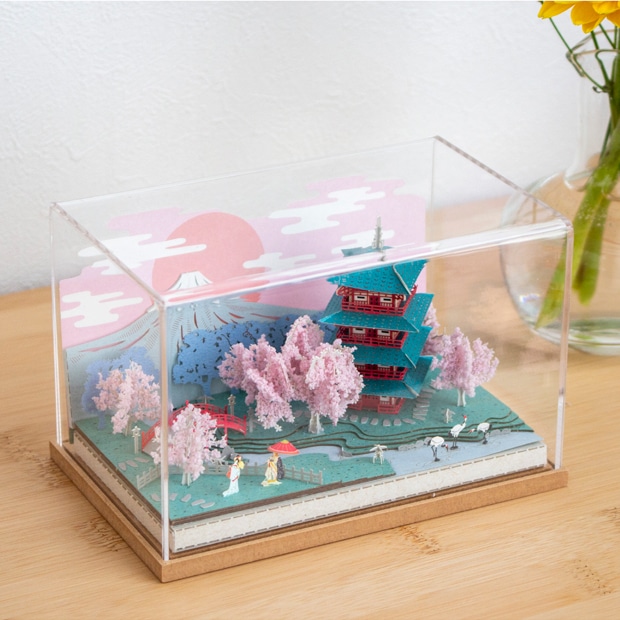 ペーパークラフト キット 日本の四季 春の桜と富士山 ミニチュア 紙製 DIY 立体パズル 大人 紙風景 紙の風景 Jeantopia ジントピア