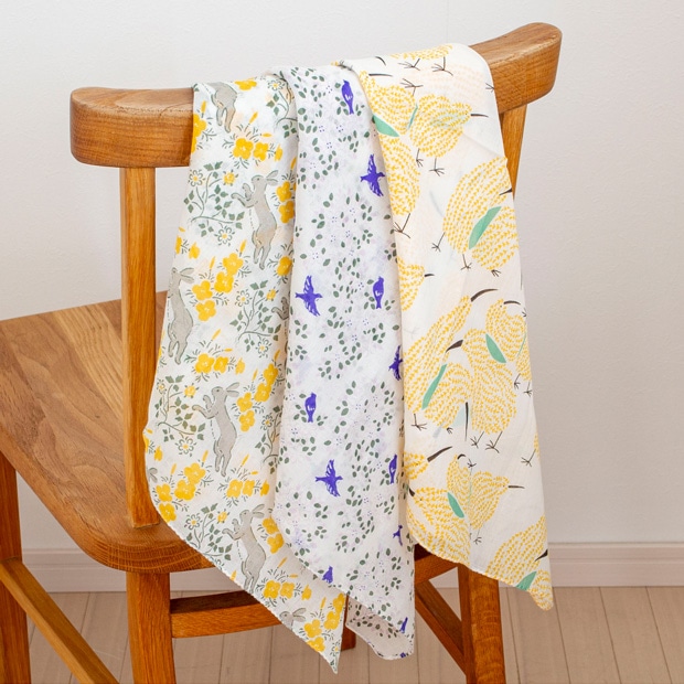 ハンカチ インド綿 ブロックプリントハンカチ 54×54cm 大判 おしゃれ sotlight ソットライト POTPURRI ポトペリー キーウィ ウサギ 鳥