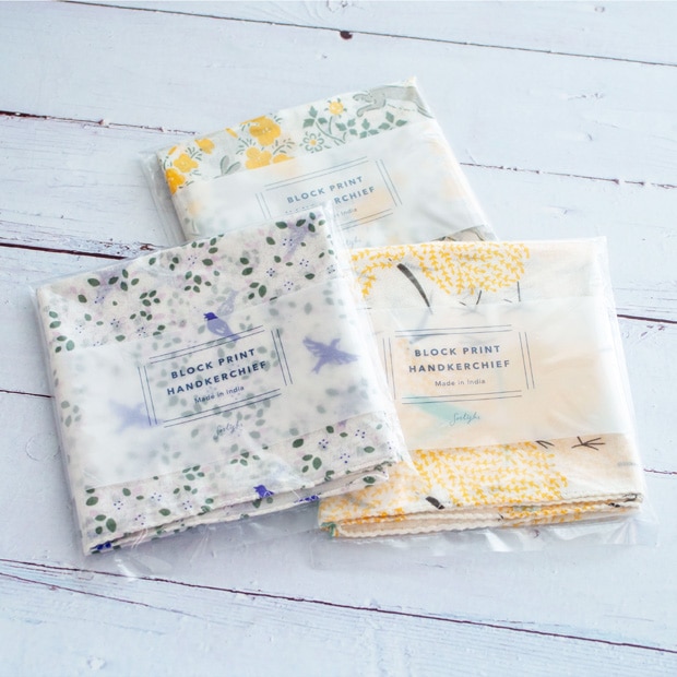 ハンカチ インド綿 ブロックプリントハンカチ 54×54cm 大判 おしゃれ sotlight ソットライト POTPURRI ポトペリー キーウィ ウサギ 鳥