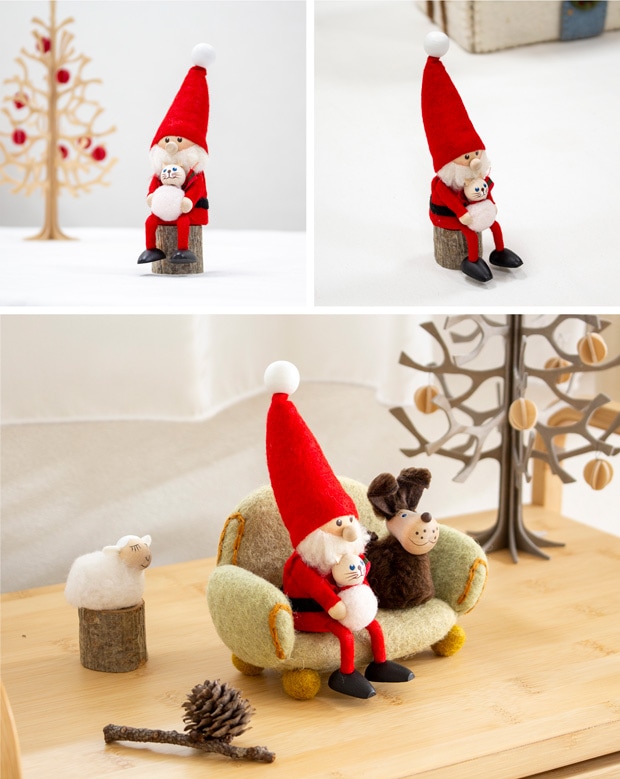 ノルディカニッセ 2024 新作 ネコを抱えたサンタ フェルトシリーズ 赤 NORDIKA nisse クリスマス 雑貨 木製 人形 北欧 NRD120808