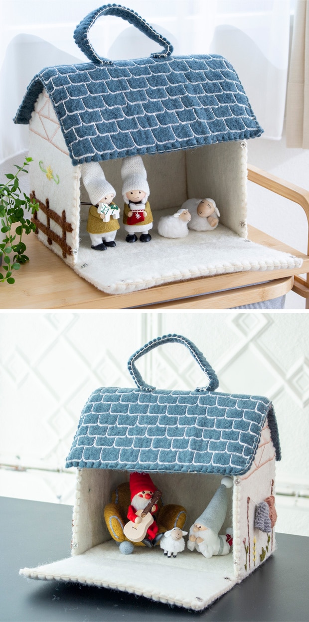 Gry&Sif ミニチュア ドールハウス 青い屋根 家 ミニチュアハウス フェルト 北欧 ハンドメイド フェアトレード グライアンドシフ