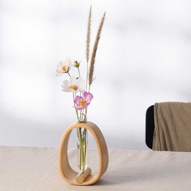 Gudee 一輪挿し L 15cm フラワーベース 花瓶 花器 ガラス 木製 真鍮 フレーム 揺れる 竹 バンブー VASIN GudeeLife グディ