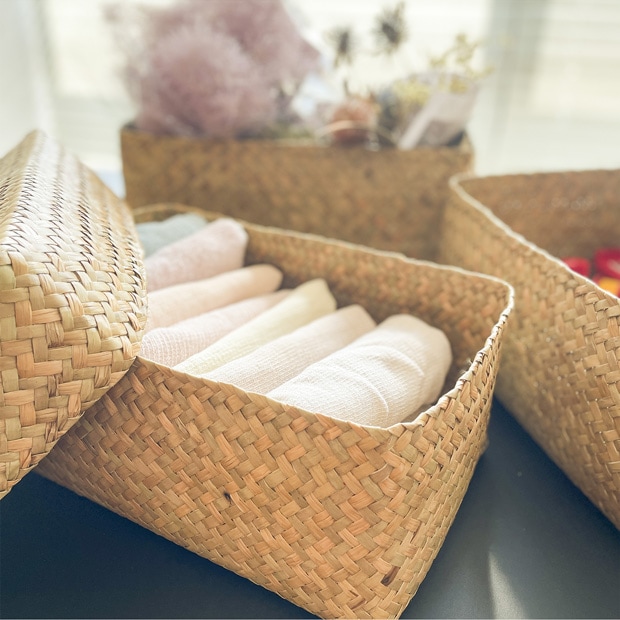 蓋付き 収納かご S 長方形 ふた付き四角BOX バスケット 深型 サイアム カチュー 水草 天然素材 ハンドメイド 収納ボックス Siam