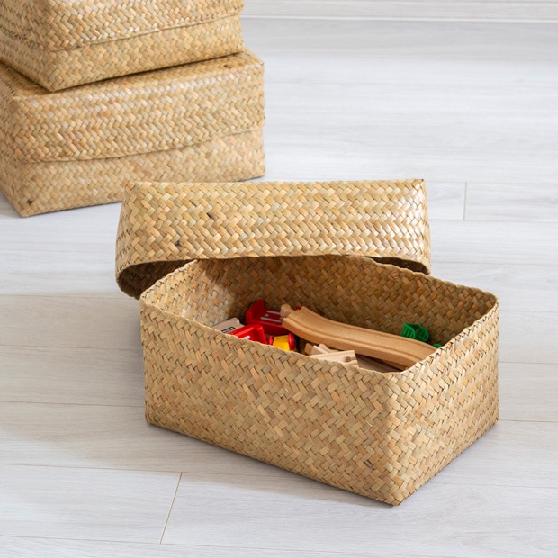 蓋付き 収納かご M 長方形 ふた付き四角BOX バスケット 深型 サイアム カチュー 水草 天然素材 ハンドメイド 収納ボックス Siam
