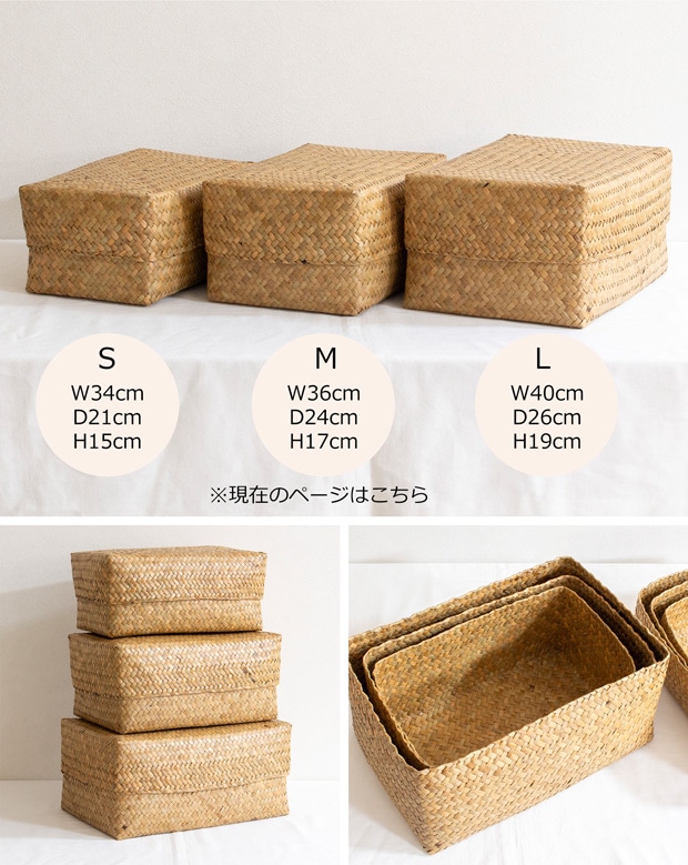 蓋付き 収納かご M 長方形 ふた付き四角BOX バスケット 深型 サイアム カチュー 水草 天然素材 ハンドメイド 収納ボックス Siam