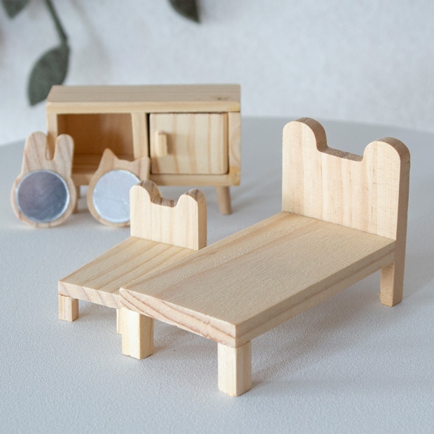 Lundby ミニチュア 木の家具セット ベッドルーム 1/18 家具 木製 北欧 寝室 棚 ルンドビー DIY BEDROOM SET