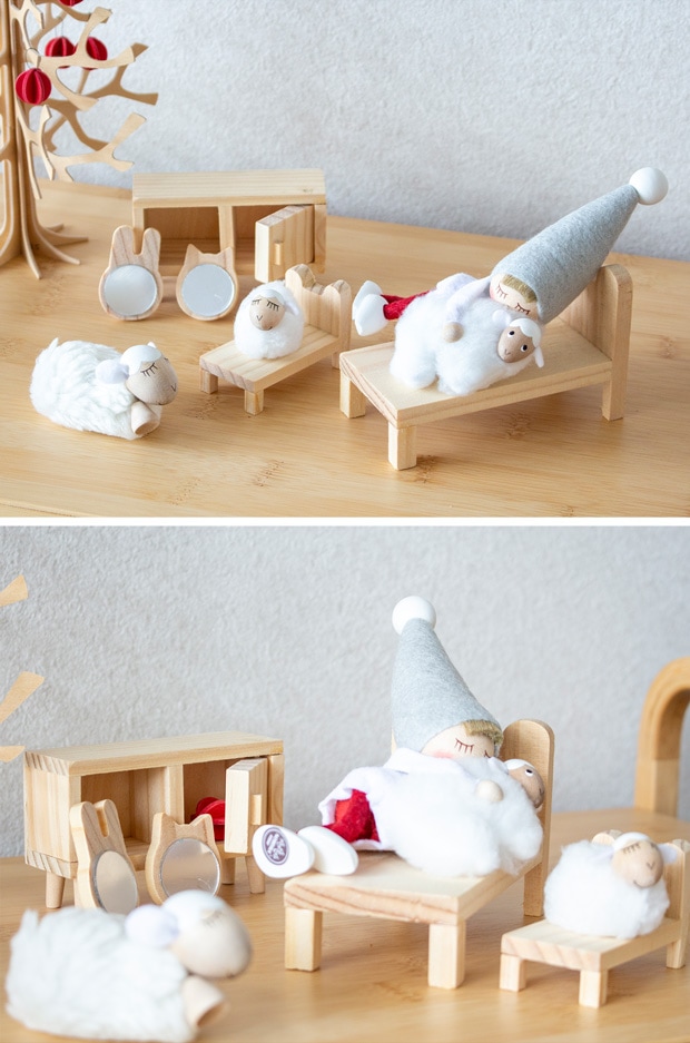 Lundby ミニチュア 木の家具セット ベッドルーム 1/18 家具 木製 北欧 寝室 棚 ルンドビー DIY BEDROOM SET