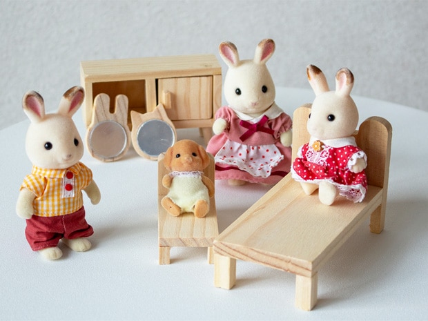 Lundby ミニチュア 木の家具セット ベッドルーム 1/18 家具 木製 北欧 寝室 棚 ルンドビー DIY BEDROOM SET