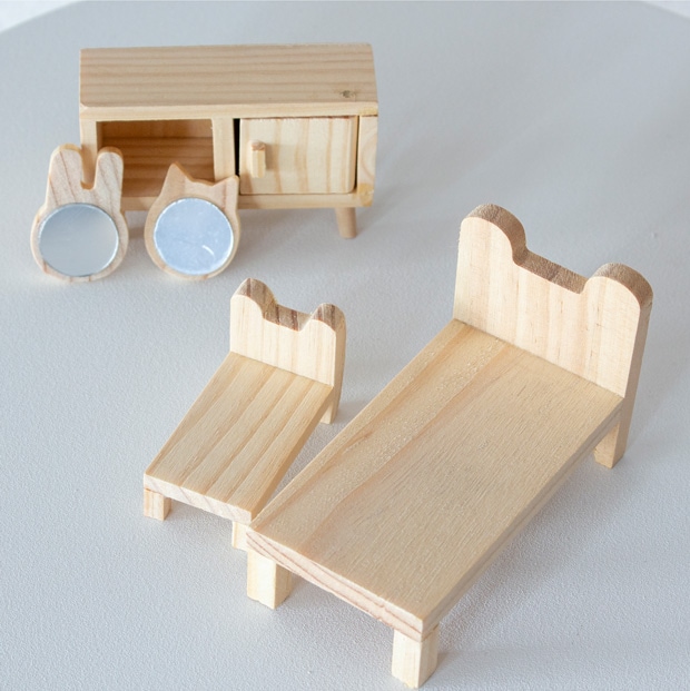 Lundby ミニチュア 木の家具セット ベッドルーム 1/18 家具 木製 北欧 寝室 棚 ルンドビー DIY BEDROOM SET