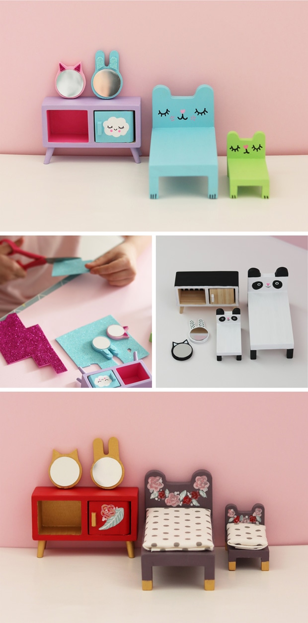 Lundby ミニチュア 木の家具セット ベッドルーム 1/18 家具 木製 北欧 寝室 棚 ルンドビー DIY BEDROOM SET