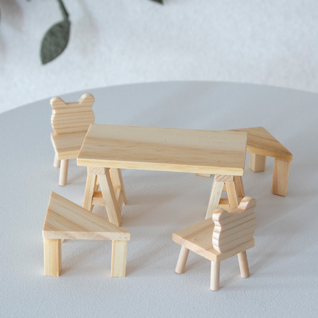 Lundby ミニチュア 木の家具セット テーブル＋椅子 1/18 家具 木製 北欧 リビング 机 チェア ルンドビー DIY TABLE+CHAIRS