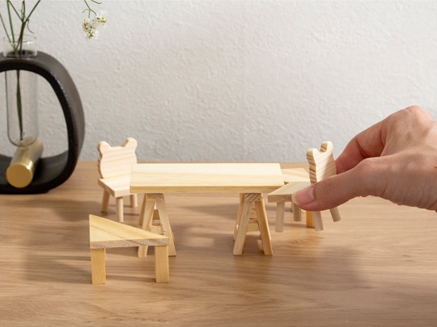 Lundby ミニチュア 木の家具セット テーブル＋椅子 1/18 家具 木製 北欧 リビング 机 チェア ルンドビー DIY TABLE+CHAIRS