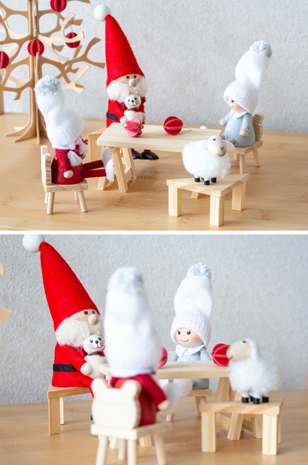 Lundby ミニチュア 木の家具セット テーブル＋椅子 1/18 家具 木製 北欧 リビング 机 チェア ルンドビー DIY TABLE+CHAIRS
