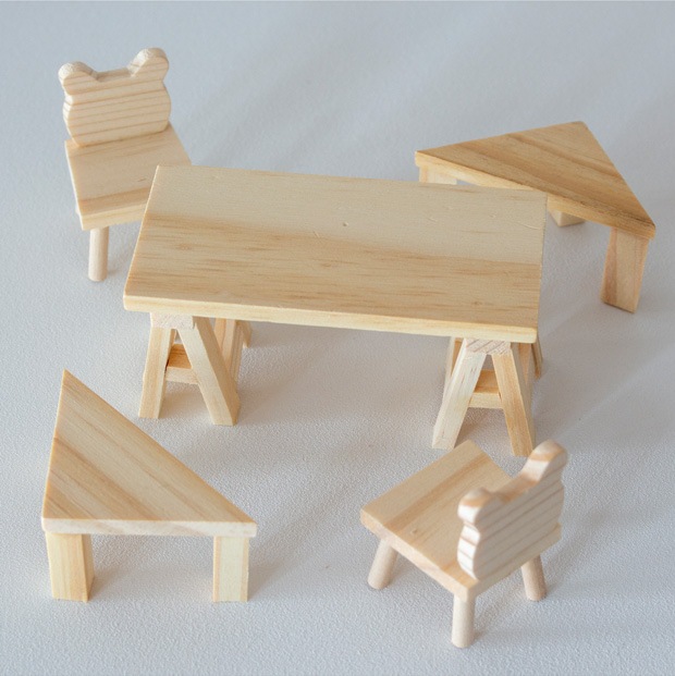 Lundby ミニチュア 木の家具セット テーブル＋椅子 1/18 家具 木製 北欧 リビング 机 チェア ルンドビー DIY TABLE+CHAIRS