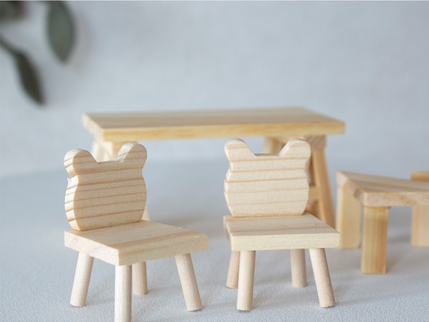 Lundby ミニチュア 木の家具セット テーブル＋椅子 1/18 家具 木製 北欧 リビング 机 チェア ルンドビー DIY TABLE+CHAIRS