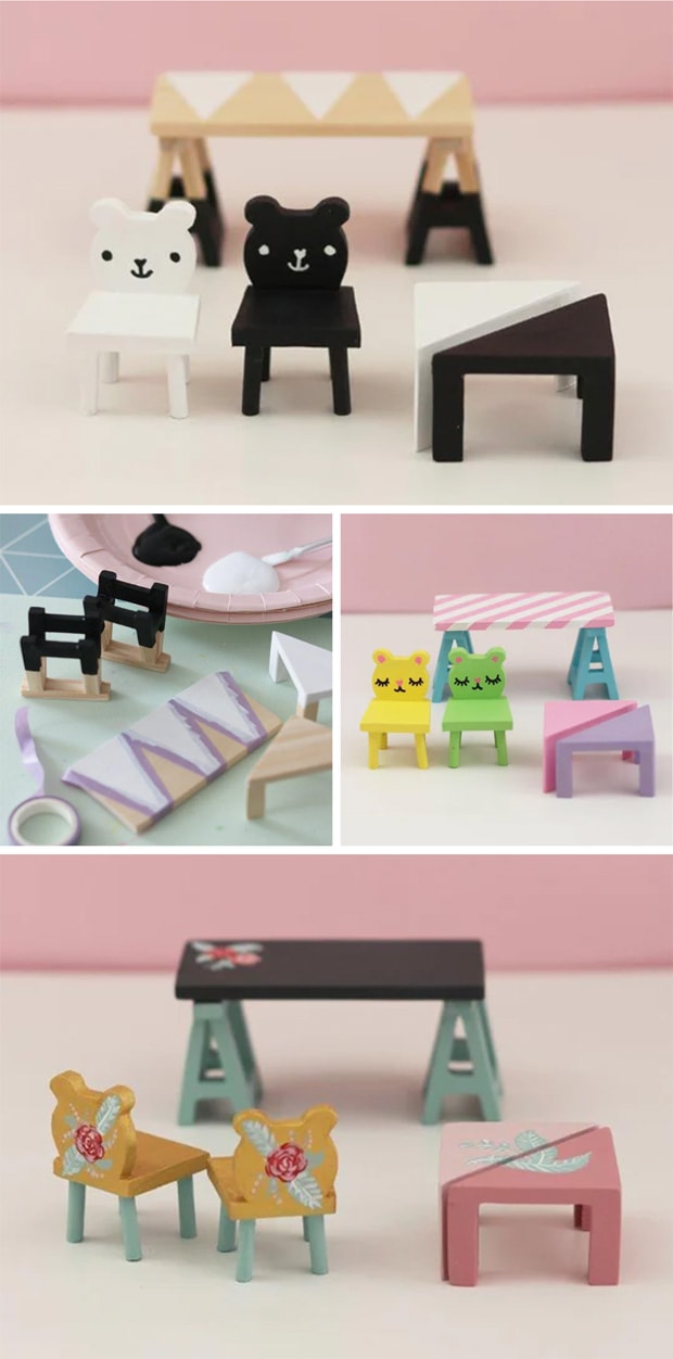 Lundby ミニチュア 木の家具セット テーブル＋椅子 1/18 家具 木製 北欧 リビング 机 チェア ルンドビー DIY TABLE+CHAIRS