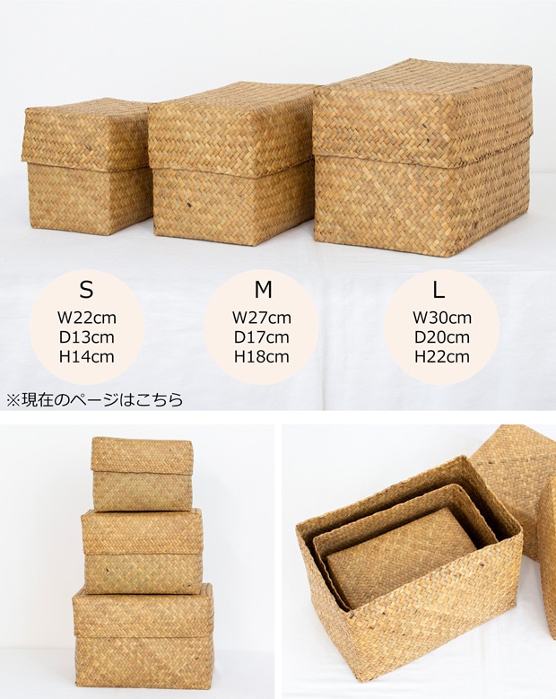 蓋付き 収納かご S 長方形 幅22cm バスケット 深型 サイアム カチュー 水草 天然素材 ハンドメイド 収納ボックス Siam タイプA