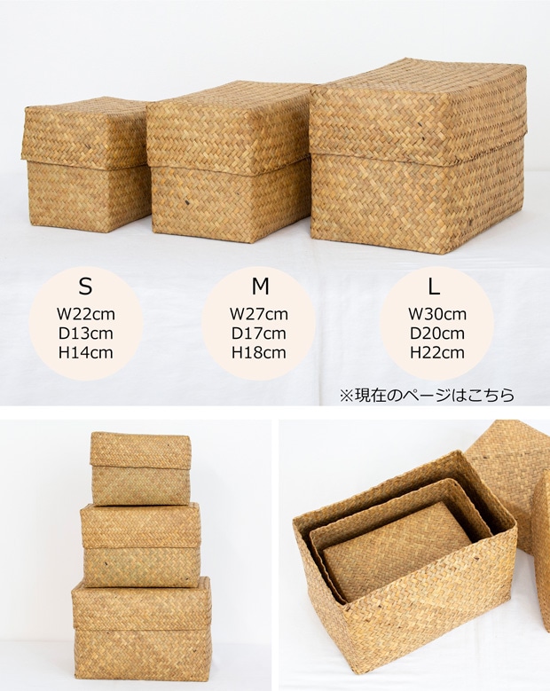 蓋付き 収納かご L 長方形 幅30cm バスケット 深型 サイアム カチュー 水草 天然素材 ハンドメイド 収納ボックス Siam タイプA