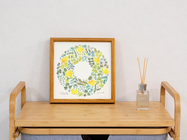 バーズワーズ ポスター フレーム付き 20 forest wreath フォレストリース 木製 正方形 20×20cm ポスターフレーム 鳥 花 アートポスター 伊藤利江 BIRDS’ WORDS