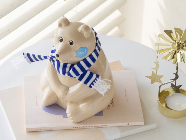 しろくま貯金箱 2023 マフラー付き 緑×白ボーダー 限定 シロクマ貯金箱 北欧 フィンランド  Polar Bear Money Box