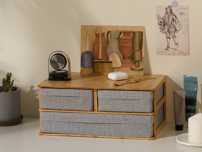 GUDEE 収納ケース 卓上 引き出し 3ドロワー 2段 小物収納 竹 バンブー 布 Ree-Desktop 2drawer cabinet GudeeLife