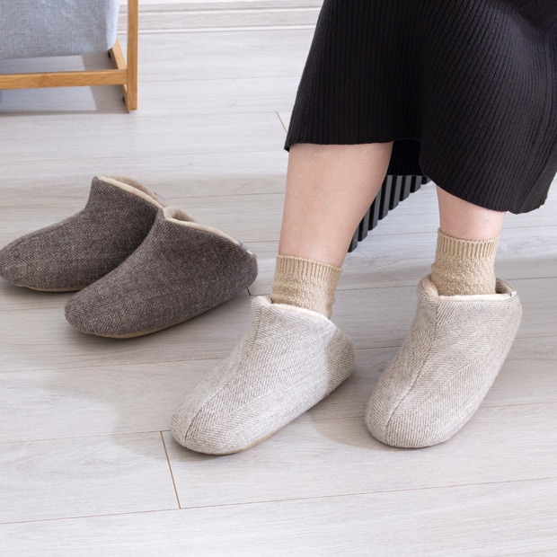 冬用スリッパ ウール・ハイカット＋ボア Lサイズ 25～27cm 洗える ルームシューズ 無地 日本製 レディース メンズ 大人用 ABE HOME SHOES 阿部産業