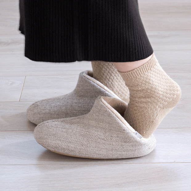 冬用スリッパ ウール・ハイカット＋ボア Lサイズ 25～27cm 洗える ルームシューズ 無地 日本製 レディース メンズ 大人用 ABE HOME SHOES 阿部産業