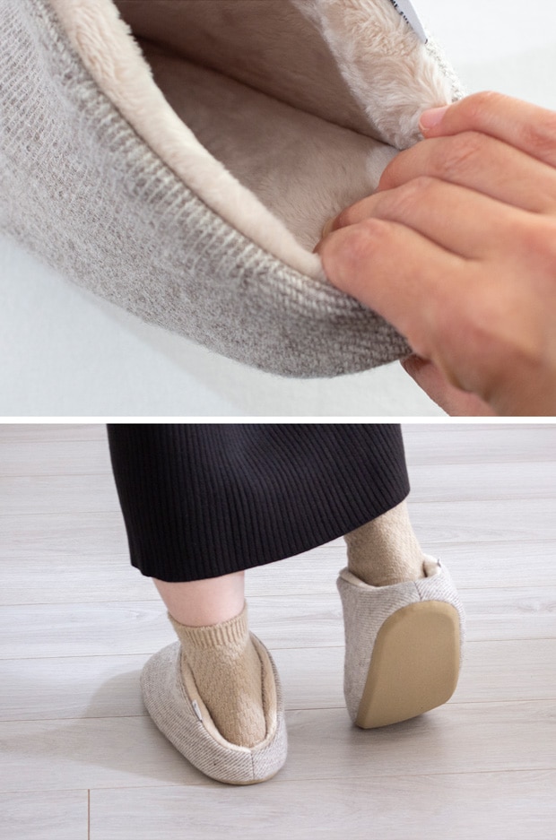 冬用スリッパ ウール・ハイカット＋ボア Lサイズ 25～27cm 洗える ルームシューズ 無地 日本製 レディース メンズ 大人用 ABE HOME SHOES 阿部産業