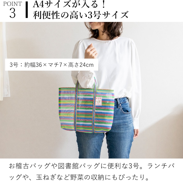 漁師網バッグ 3号 台湾 金獅牌 エコバッグ メッシュバッグ ボーダー 軽量 A4 ランチバッグ 収納 手提げ 台湾雑貨