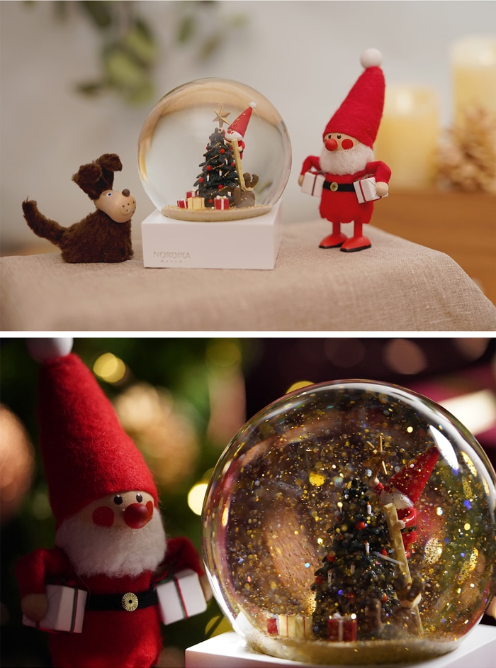 ノルディカニッセ 限定品 スノードーム 飾りつけをするサンタとイヌ NORDIKA nisse クリスマス 雑貨 人形 北欧 NRD100002