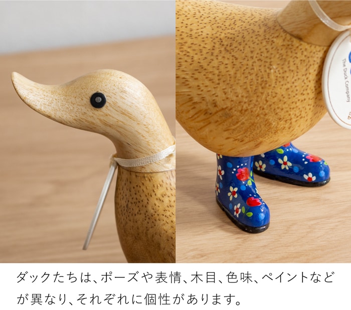 dcuk ダッキーズ Floral Welly Boots 木彫り 選べる 木目 1点もの アヒル 置物 天然木 木目 オブジェ イギリス 木製 手作り インテリア プレゼント ギフト Duckys