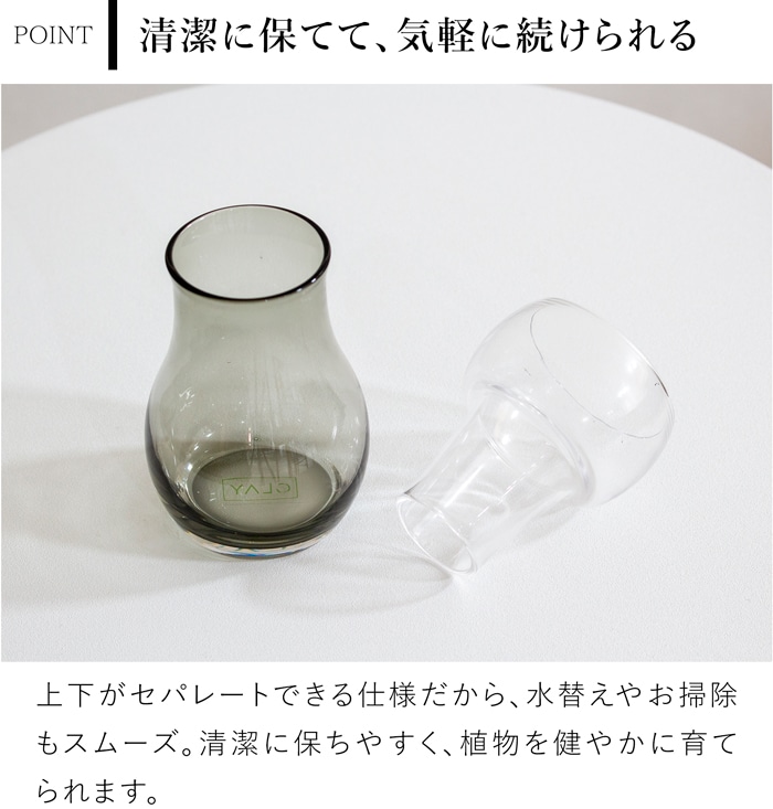 水耕栽培ガラスベース Bulbee S 花瓶 フラワーベース ガラス セパレート 花器 球根 多肉植物 ヒヤシンス 高さ14cm 直径7cm CLAY クレイ
