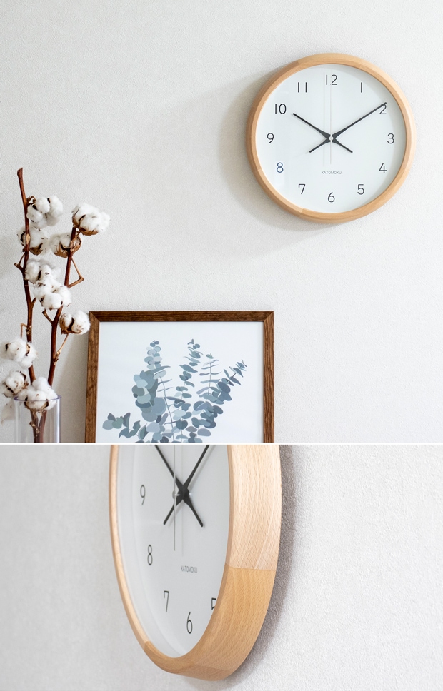 加藤木工 カトモク KATOMOKU muku round wall clock 13 ナチュラル 電波時計 壁掛け スイープムーブメント