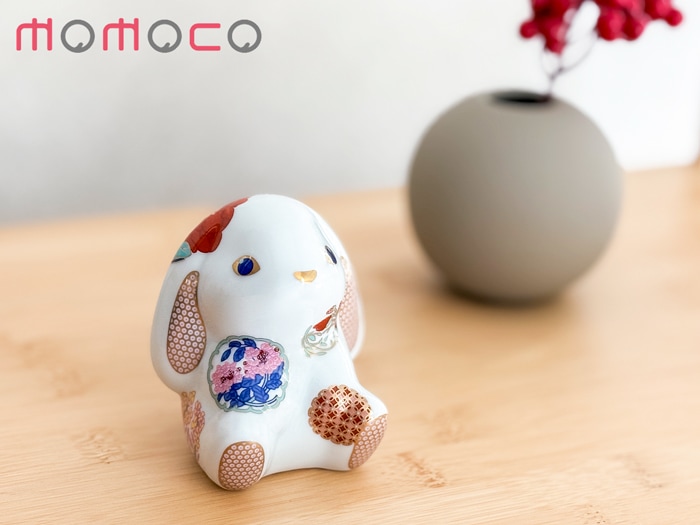 賞美堂本店 有田焼 momoco rabbit うさぎ フィギュア 古伊万里 花暦 白 モモコラビット 兎 置物 オブジェ インテリア 日本製