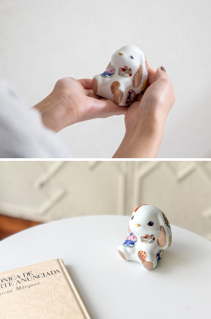 賞美堂本店 有田焼 momoco rabbit うさぎ フィギュア 古伊万里 花暦 白 モモコラビット 兎 置物 オブジェ インテリア 日本製